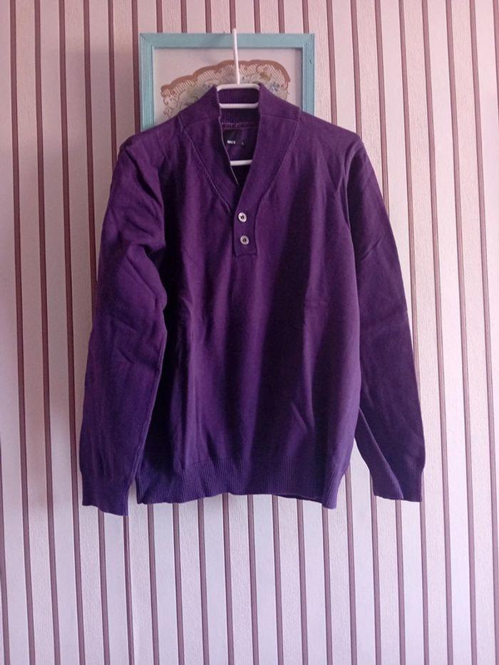 Pull homme 👨 col V violet foncé très peu porté taille L de chez Brice - photo numéro 1