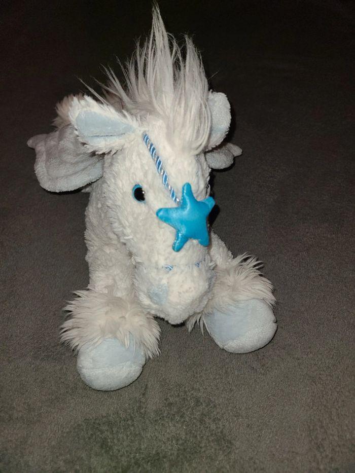 Peluche licorne blanche et bleu - photo numéro 2