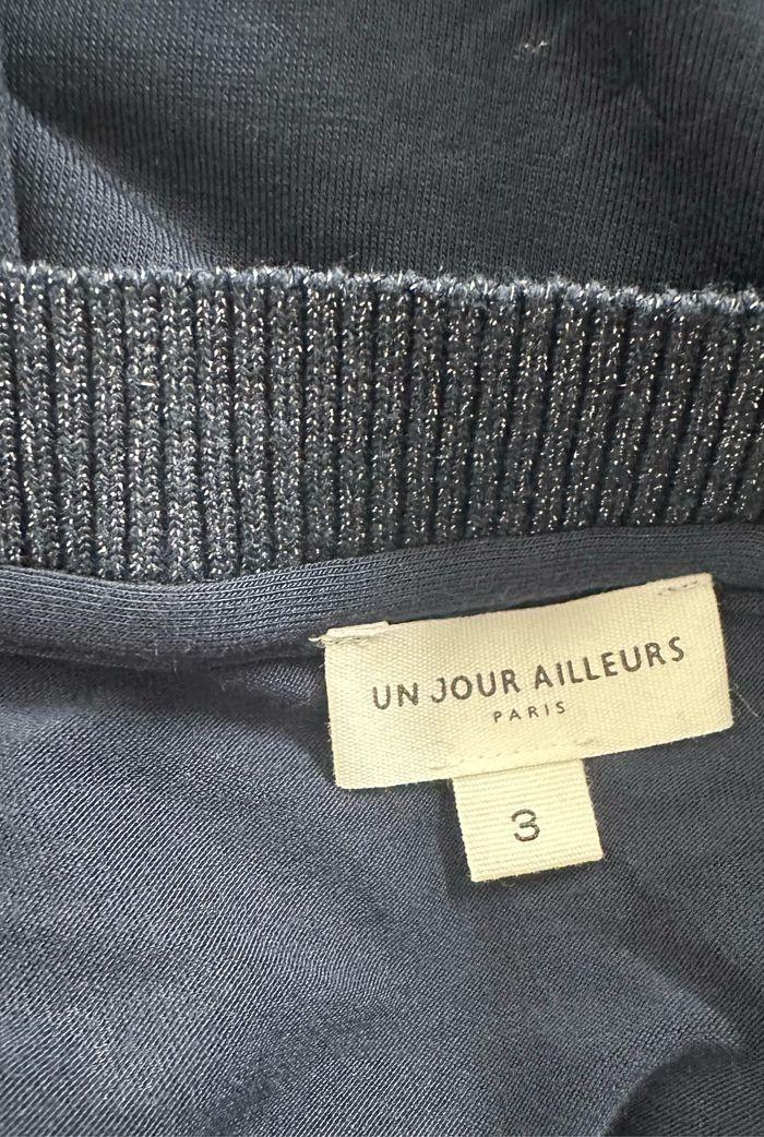 Blouse bleue marine et blanche pailletée à pois Un jour ailleurs UJA T3 40 L - photo numéro 6