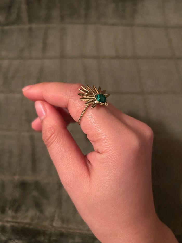 Bague malachite style bohème • taille ajustable - photo numéro 2