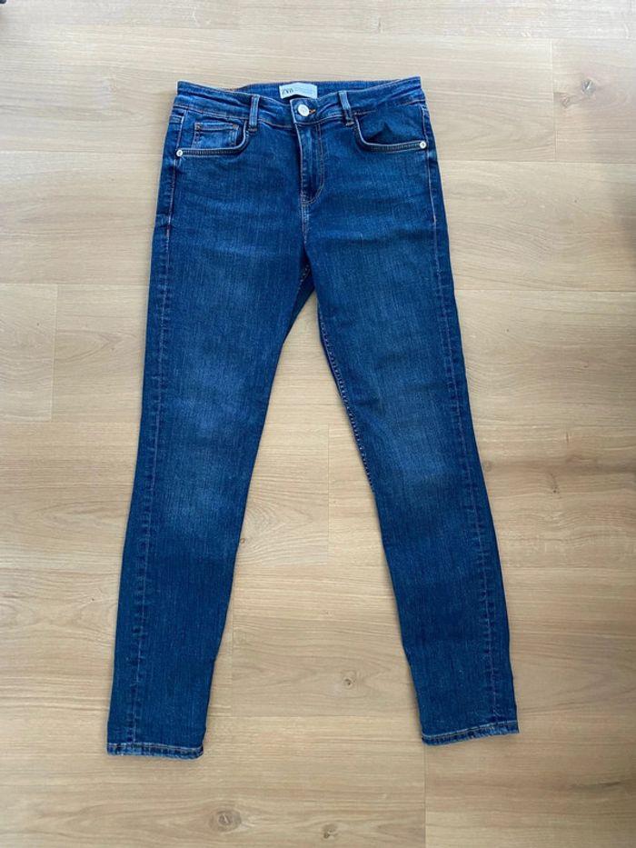 Jean Zara Skinny Taille Haute Bleu Marine - photo numéro 2