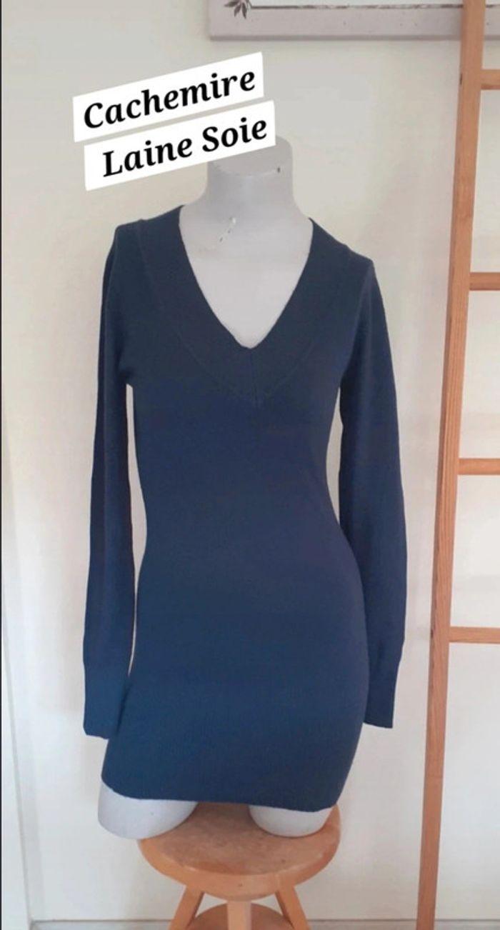 Robe pull bleu marine laine cachemire soie coton T 36/38 - photo numéro 1