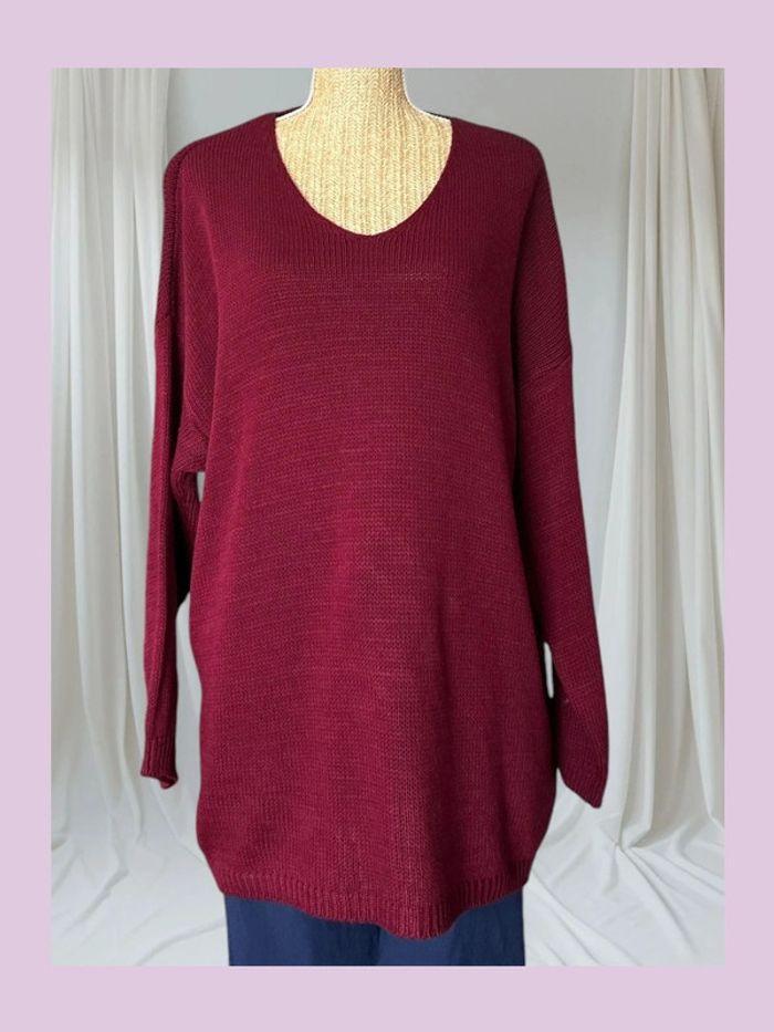 Pull bordeaux col V curvy grande taille - photo numéro 1