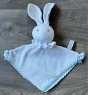 Très beau doudou lapin blanc satin bleu Anna club push