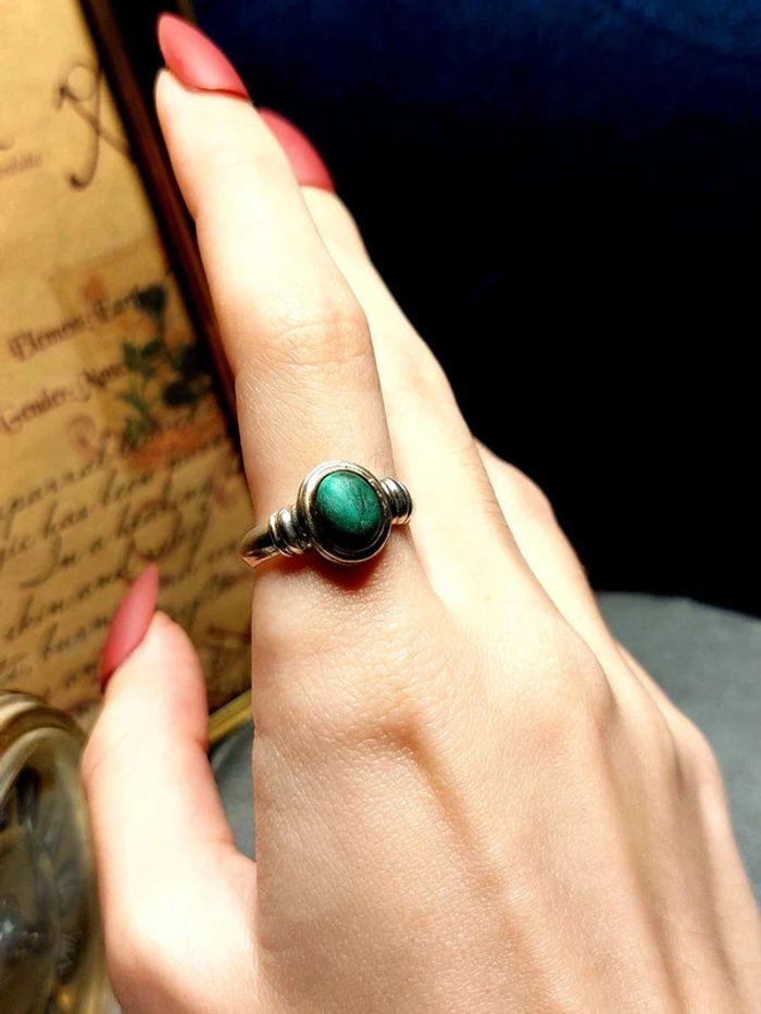 Magnifique bague ancienne taille 50 argent et malachite - photo numéro 12