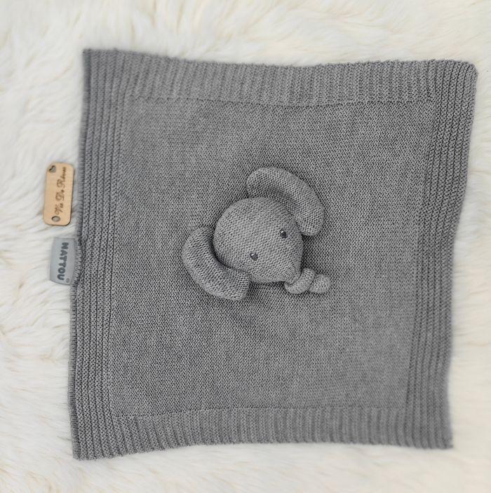 Lot de 2 Doudou plat carré Éléphant Gris Tembo Nattou Tricot - photo numéro 6