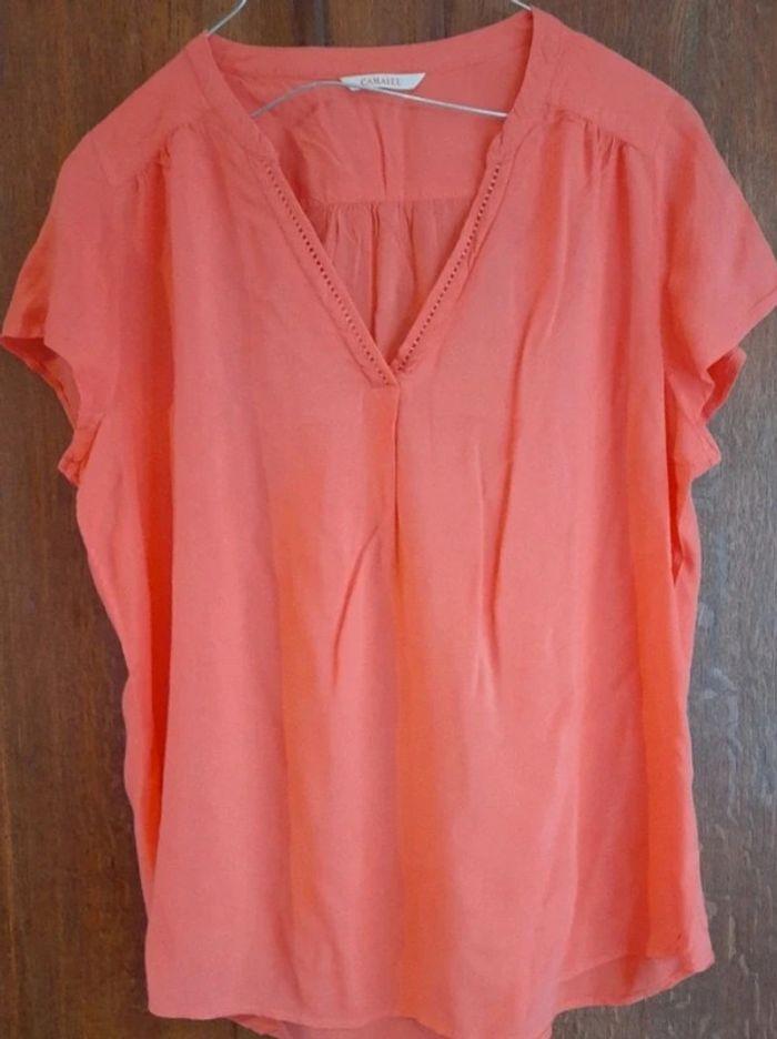 Blouse manches courtes couleur corail - photo numéro 1