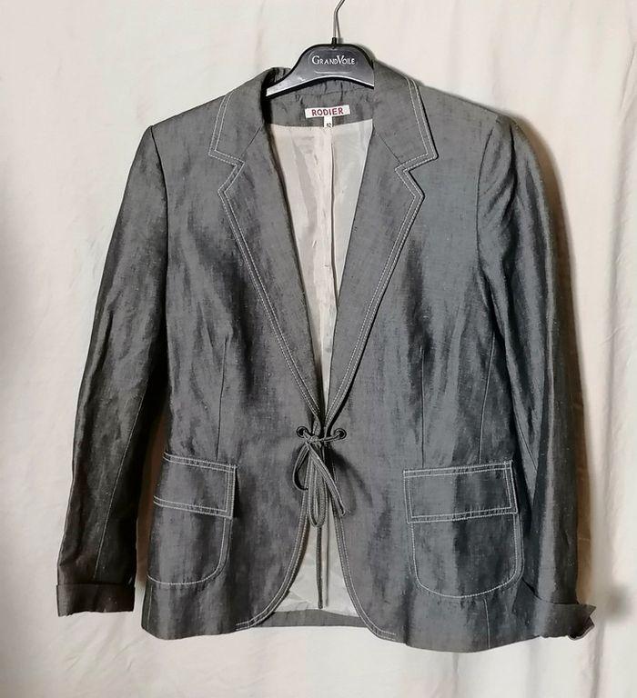 Veste / Blazer gris en lin taille 42 Rodier - photo numéro 9