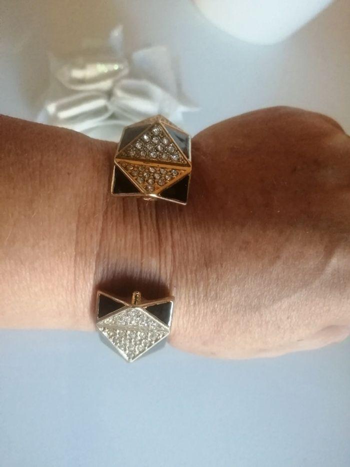 🌸Bracelet manchette Triangles noirs et strass "Mango" 🌸 - photo numéro 5