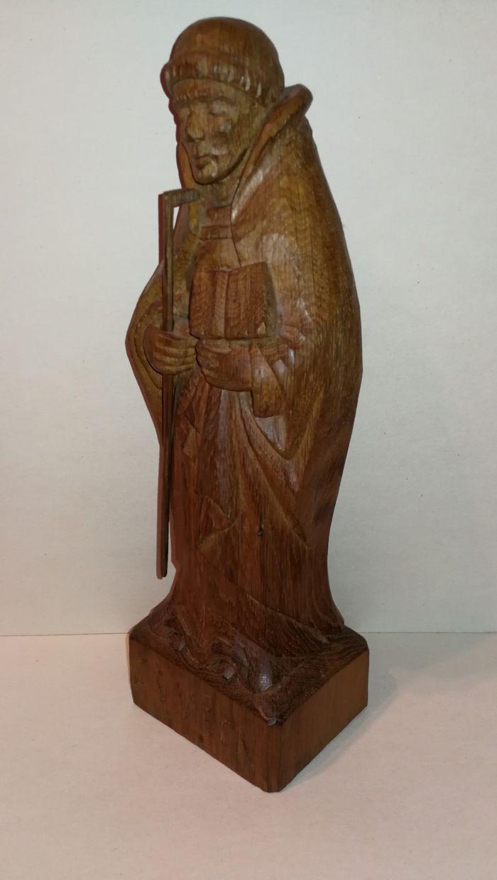 Statuette vintage en bois massif représentant l'abbé St Méen - photo numéro 5