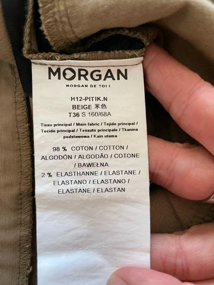 Pantalon court chino extensible beige bande noir pailleté daim côté Morgan taille 36 - photo numéro 9