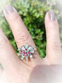 Bague vintage vtg rubis ajustable réglable argenté silver pat fleur flower rosace bijou