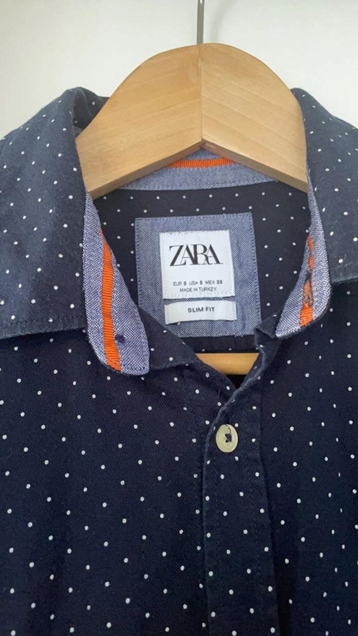 Chemise manche courte Zara bleu Marine à pois blanc - photo numéro 2