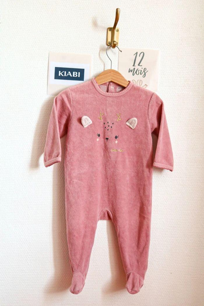 Pyjama une pièce velours rose foncé, Kiabi, 12 mois - photo numéro 1