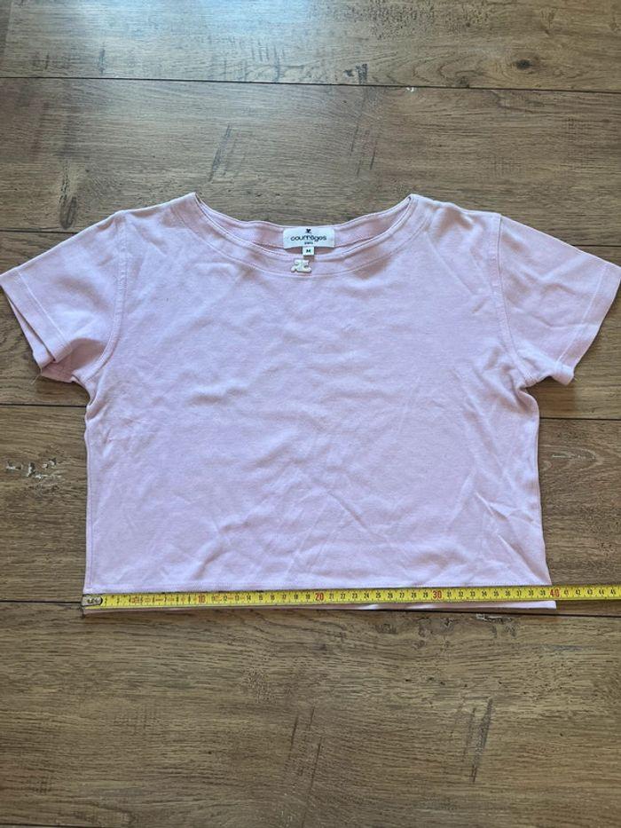 Tee shirt Courrèges taille M crop top rose pale logo brodé - photo numéro 5