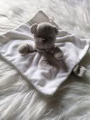 Doudou plat tête d'ourson blanc et gris nicotoy