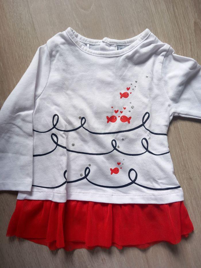 T-shirt ML blanc et rouge tulle 12M - photo numéro 1