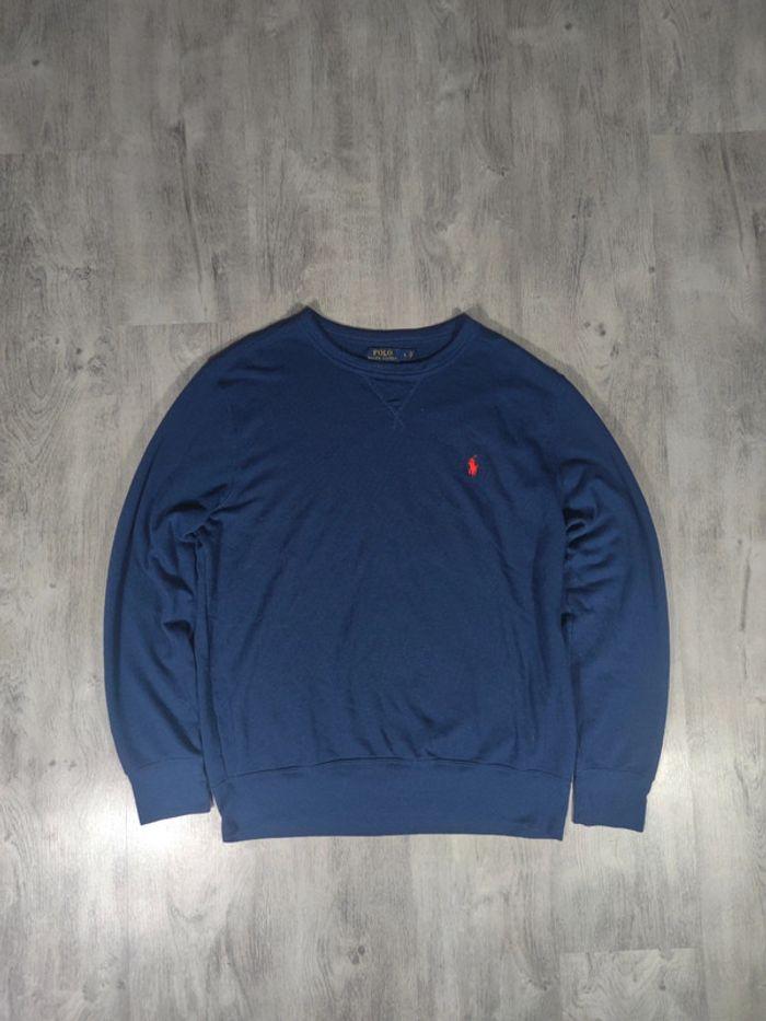 Pull Crewneck Ralph Lauren Léger Bleu Marine Logo Brodé Orange Taille L Homme - photo numéro 3