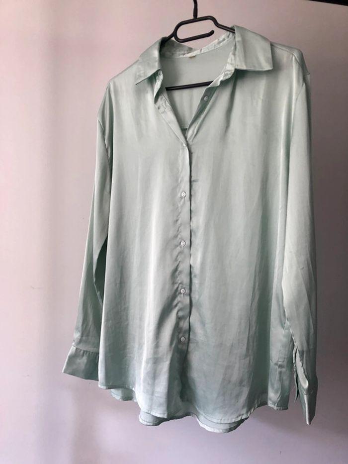 Chemisier à manches longues, satin, taille 38, vert d’eau, shein - photo numéro 1