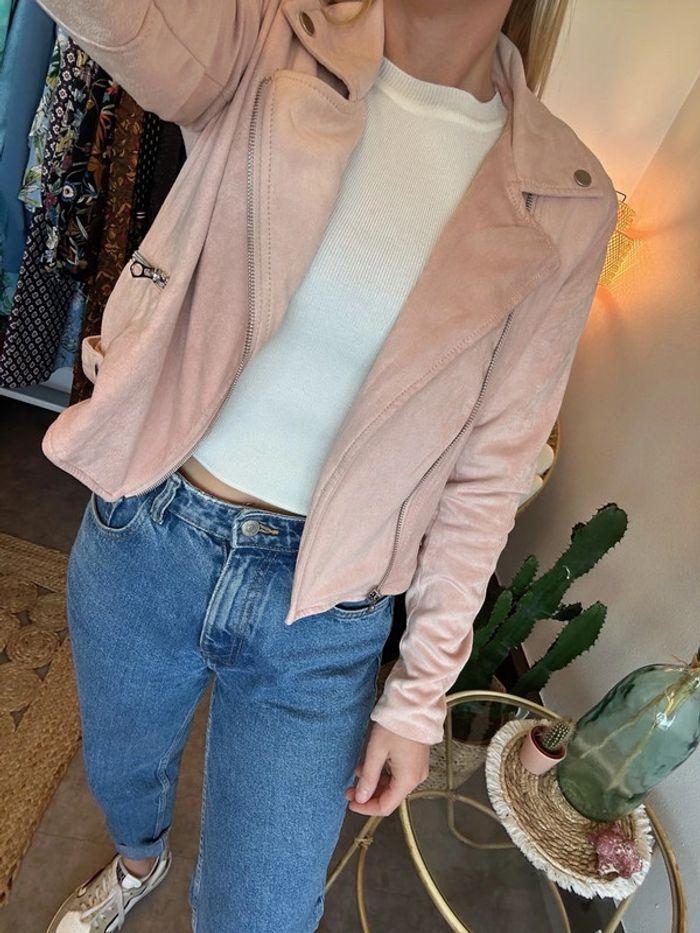 Perfecto en suédine Bershka rose pâle, taille M - photo numéro 2