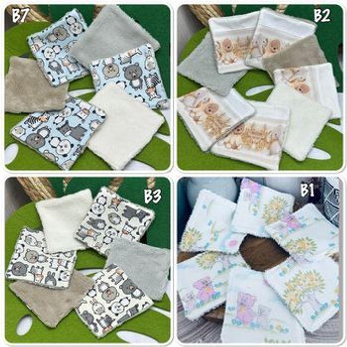 Lingettes bébé lavables lot de 8 motifs au choix,  en  micro  éponge bambou certifiée oeko-tex