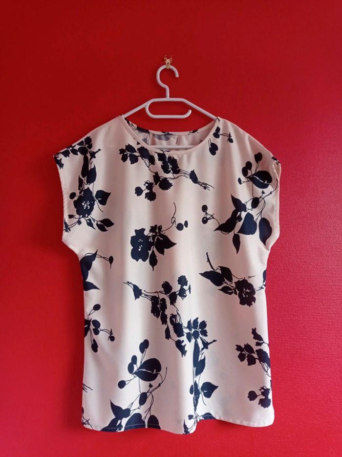 Blouse taille 44 Crème Fleurs Marine - photo numéro 3