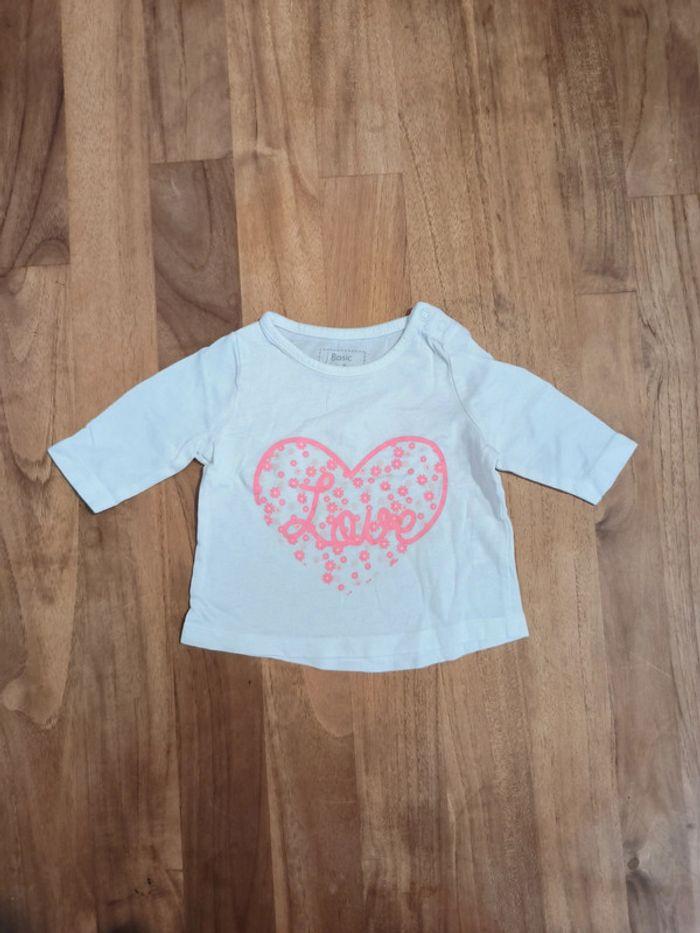 T-shirt blanc manches longues 3mois coeur love - photo numéro 1