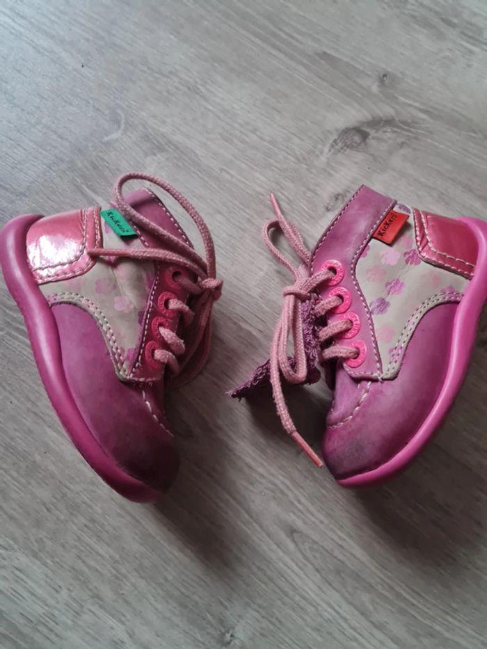 Chaussure fille #kickers #19 #rose #bottine #brillant #fluo #fleur #lacet - photo numéro 2