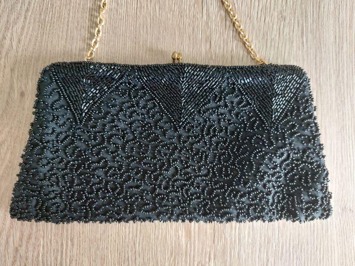 Sac pochette noir perles chaîne dorée - photo numéro 3