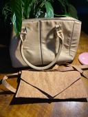 Lot sac et pochette beige