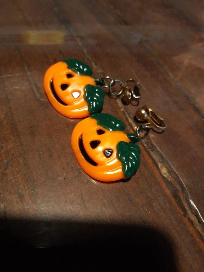 Boucles d'oreilles à pince citrouille Halloween - photo numéro 2