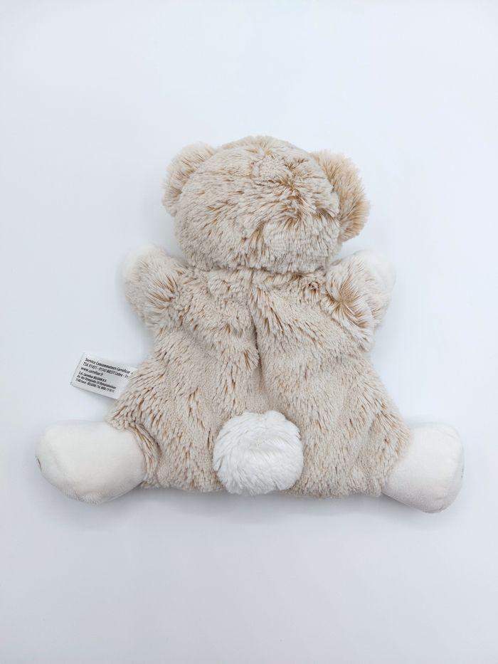 Doudou ours marionnette fourrure blanc beige chiné TEX BABY marron - photo numéro 4