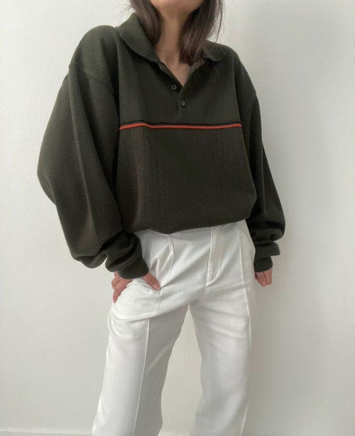 Oversized pull long à col tunisien khaki - photo numéro 8