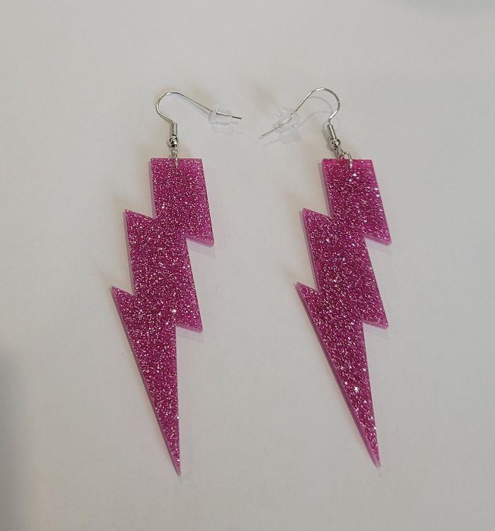 BOUCLES D'OREILLES ECLAIR ROSE PAILLETTES ANNEE 80 ! NEUF! - photo numéro 4