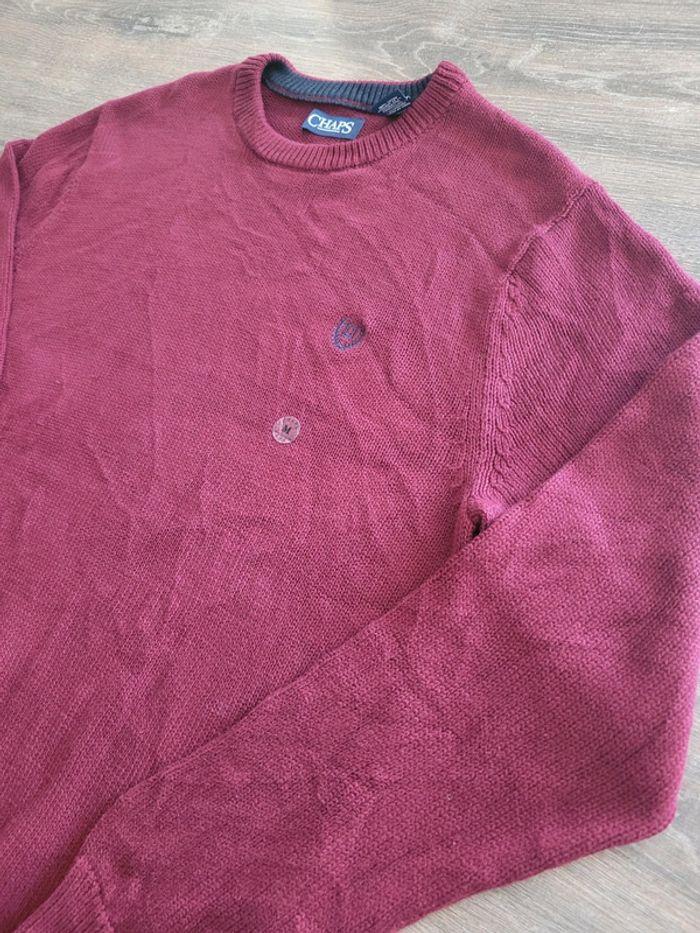 Pull Col Rond Vintage Chaps Ralph Lauren M Bordeaux Logo Brodé - photo numéro 2