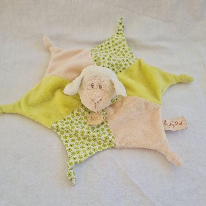 Doudou mouton plat étoile blanc et vert fleuri - Baby Nat