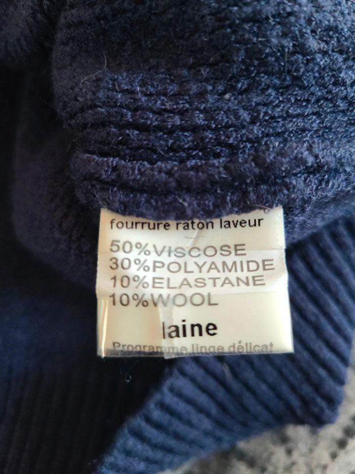 Pull bleu à capuche fourrure raton laveur taille unique - photo numéro 6