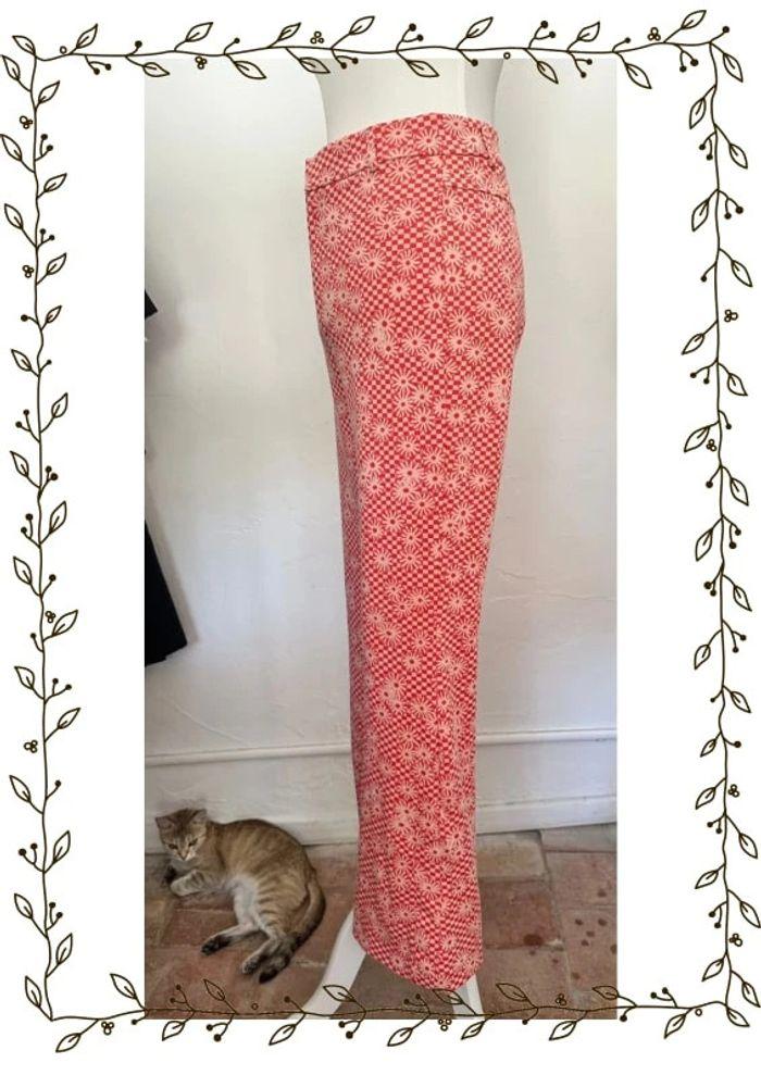 Pantalon évasé Zara motif fleurs rouge et blanc - photo numéro 3