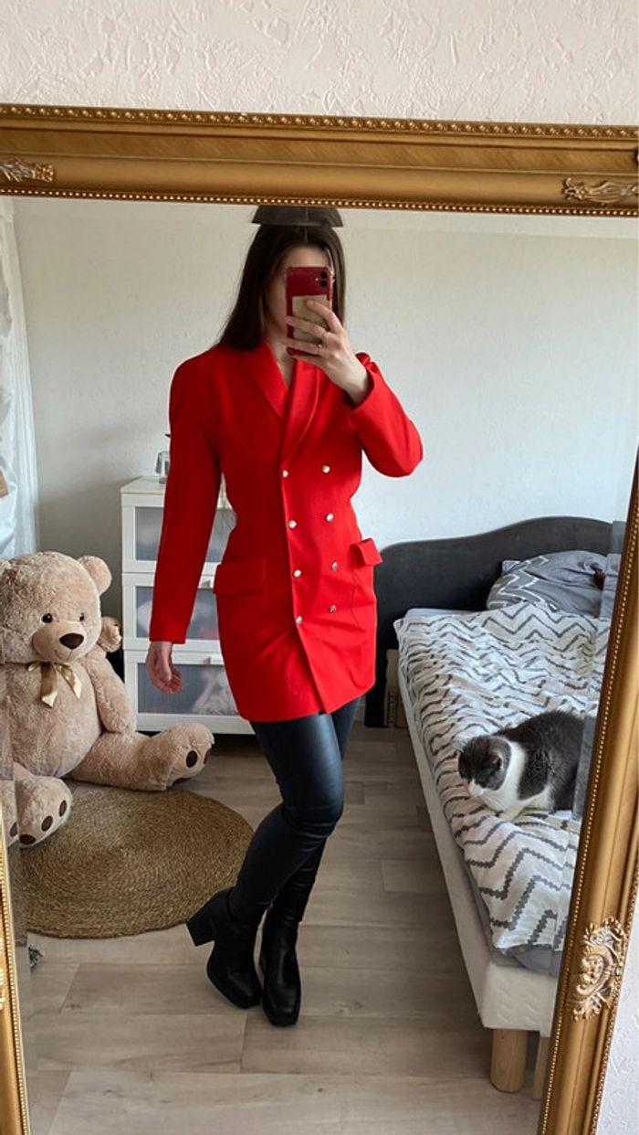 Manteau blazer long rouge vintage - photo numéro 1