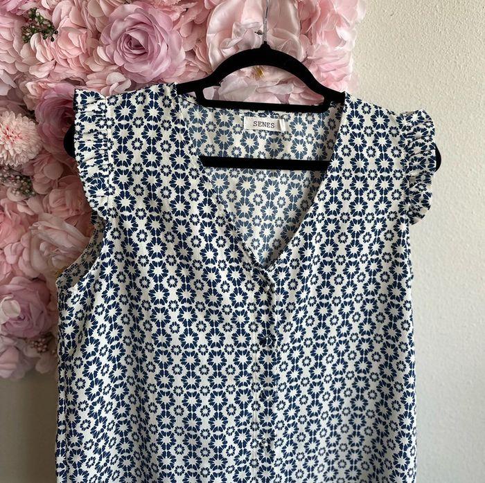 Blouse Senes blanche à motifs bleus, taille M - photo numéro 4