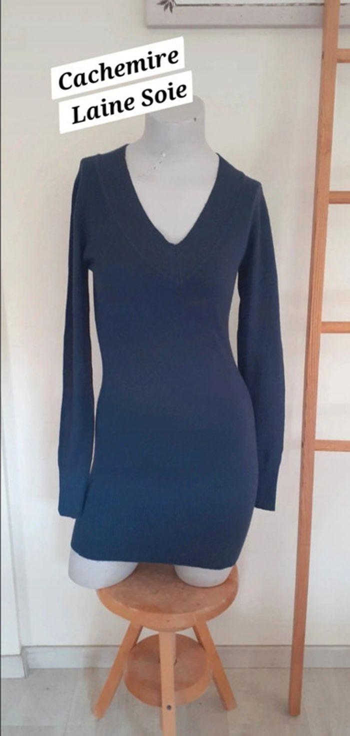 Robe pull bleu marine laine cachemire soie coton T 36/38 - photo numéro 2