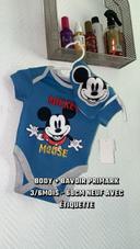 Lot body + bavoir Mickey mouse bébé garçon  3-6mois / 68cm bleu  disney Disneyland