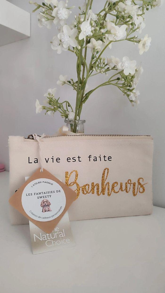 Pochette trousse coton épais La vie est faite de petits bonheur - photo numéro 2