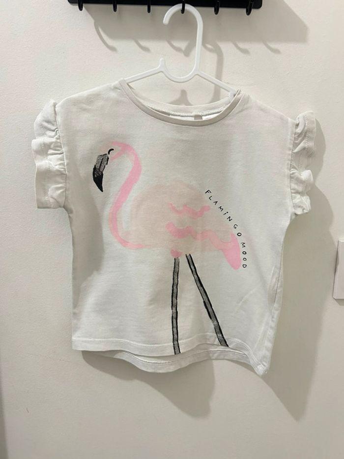 T-shirt blanc flamand rose Zara 92cm 18/24mois - photo numéro 1