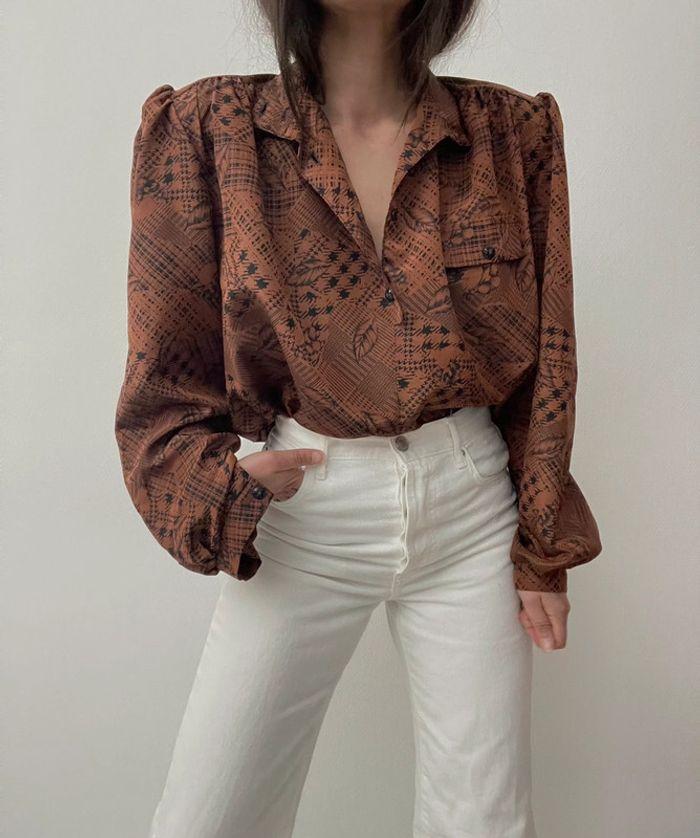 Blouse ample marron à fleur 45% soie - photo numéro 12