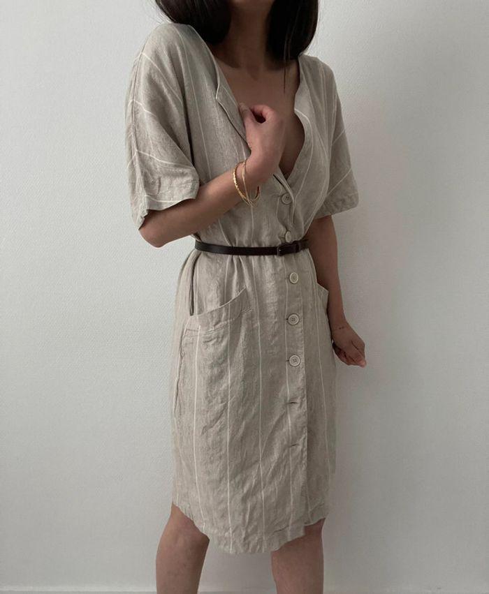 Robe mi longue beige effet rayure - photo numéro 8