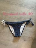 Bas Slip culotte tanga de maillot de bain bleu marine à pois blanc mermaid taille 40