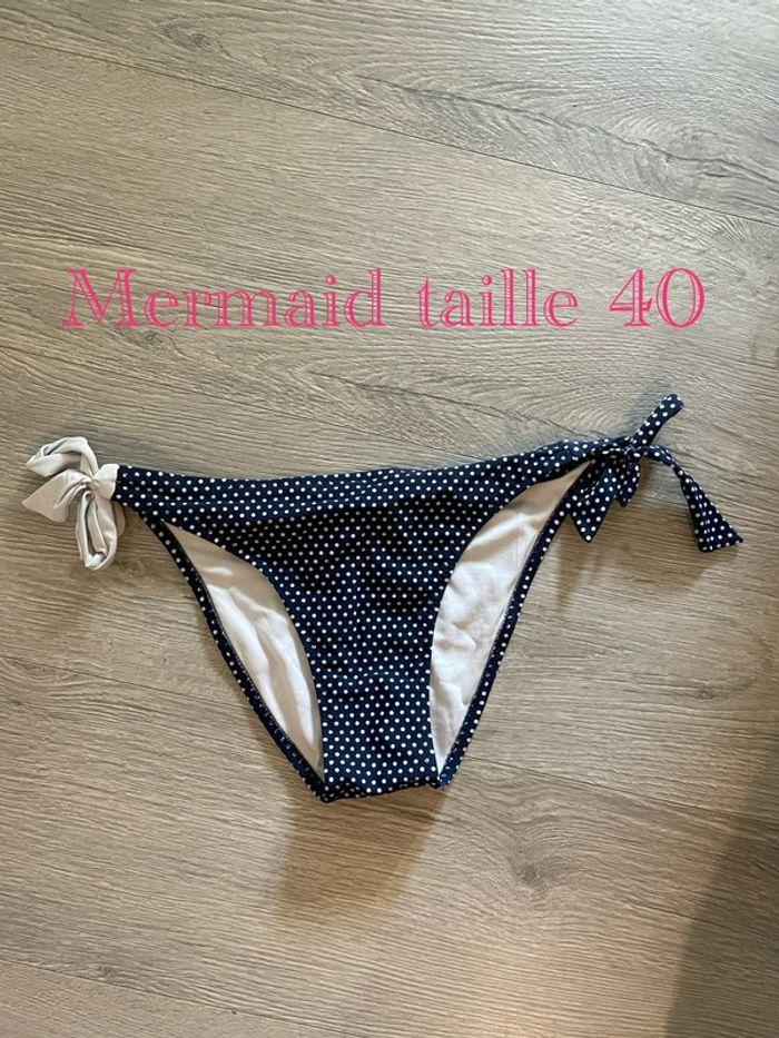 Bas Slip culotte tanga de maillot de bain bleu marine à pois blanc mermaid taille 40 - photo numéro 1