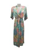 Robe longue kimono bleu et rose imprimé wax - Made in Italy - T S