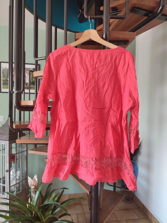 Tunique t-shirt long rose dentelle fleurie fuschia 44 - photo numéro 7